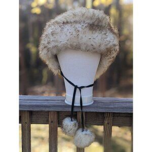 Vintage 60s Sheepskin Shearling Fur Hat With Pom Poms Made in Italy Boho Winter